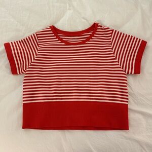NWOT Aerie Offline Seamless Sidewalk Crop Tshirt size XL red stripes